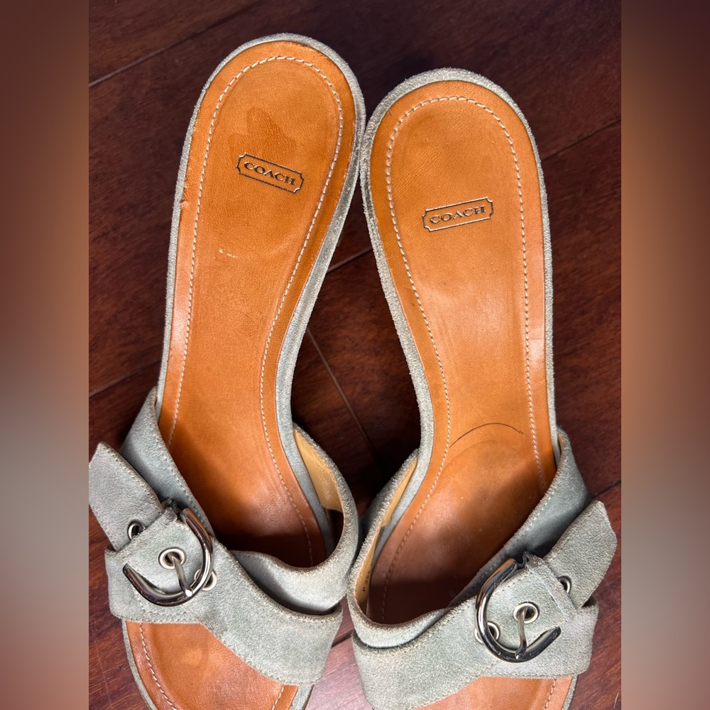 Coach vintage Neena suede Aquamarine slide buckle sandal wedge Women’s size 8.5 - Picture 5 of 16